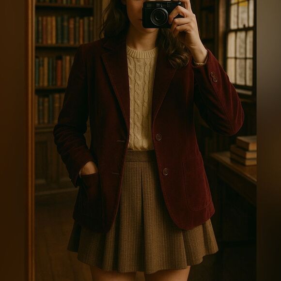 Vintage 70’s Women's Velvet‎ 100% Cotton Button Peak Lapel Blazer sz 10 Academia - Picture 2 of 5